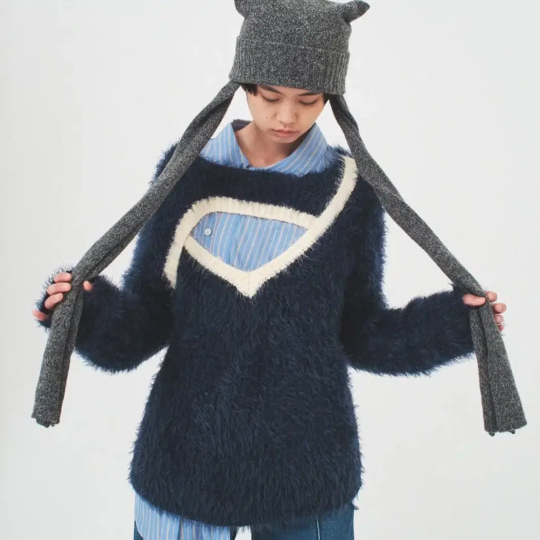 soduk 스도쿠 long hair knit navy