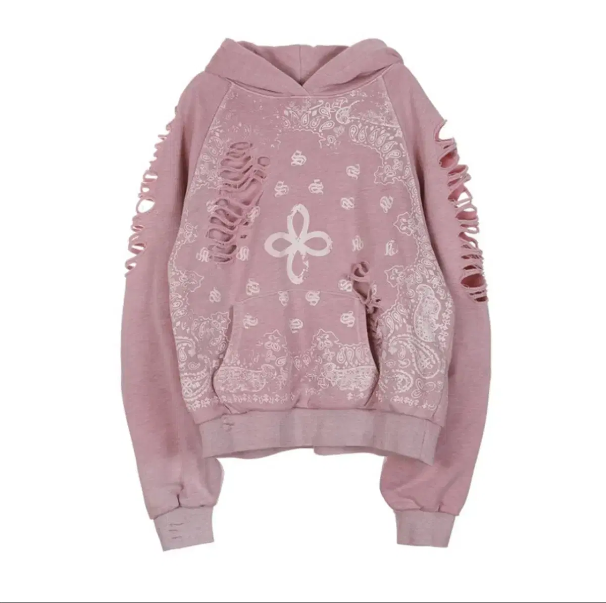 Sassy Paisley Destroyed Hoodie Melange Pink L