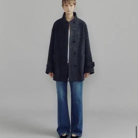 포레토 헤링본 하프 코트 Favio high neck half coat