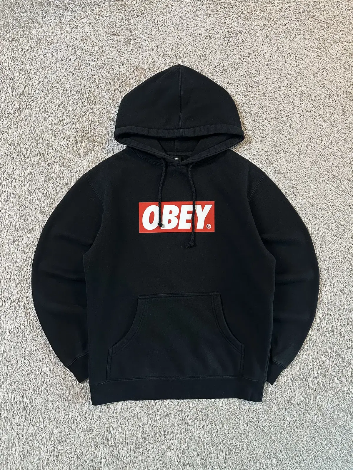 [S] 오베이 OBEY 스펠아웃 박스로고 후드티 블랙