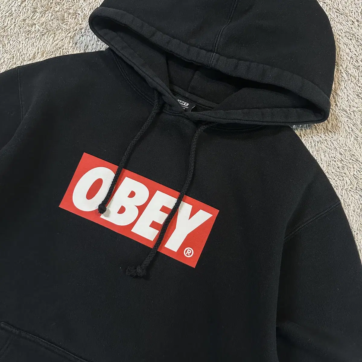 [S] 오베이 OBEY 스펠아웃 박스로고 후드티 블랙