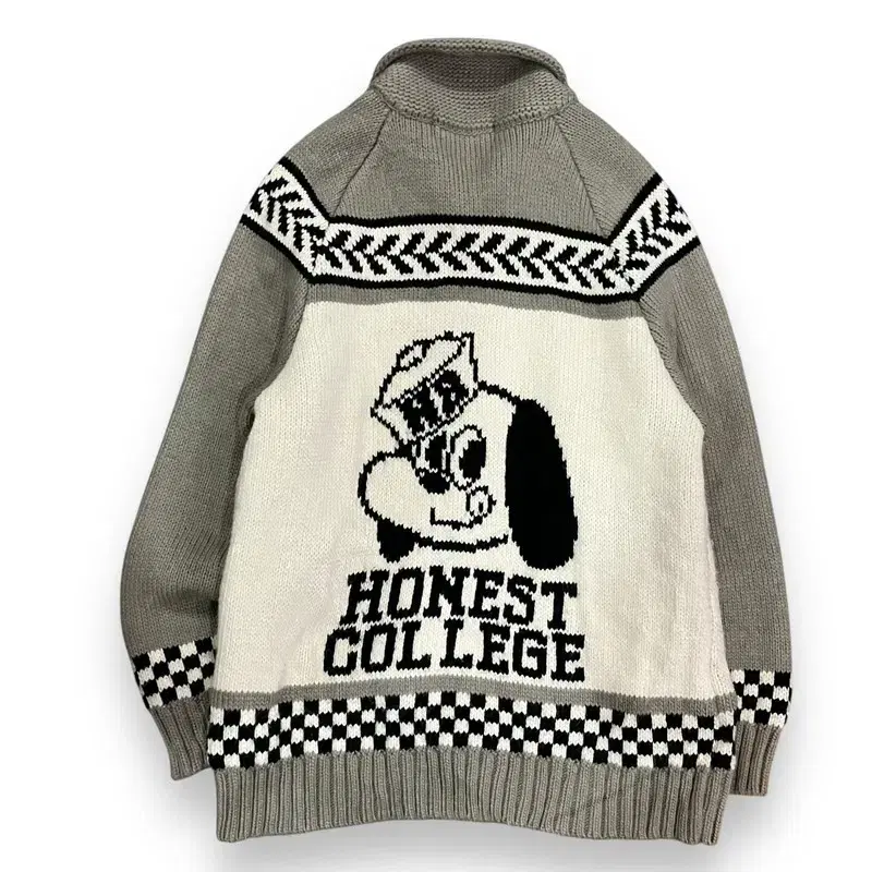 HONEST COLLEGE 도그 프린팅 코위찬 니트 집업 y08865