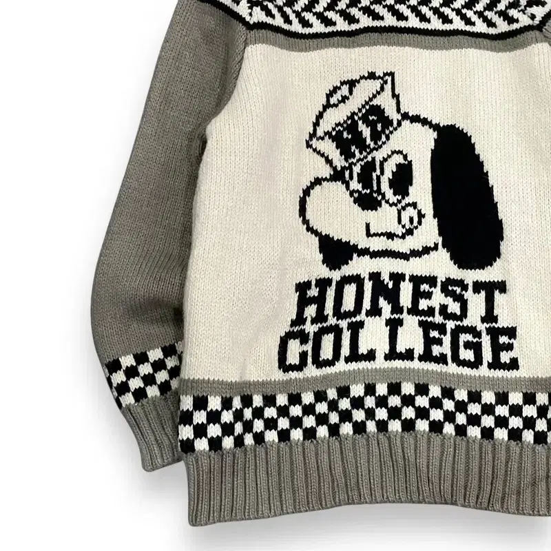 HONEST COLLEGE 도그 프린팅 코위찬 니트 집업 y08865