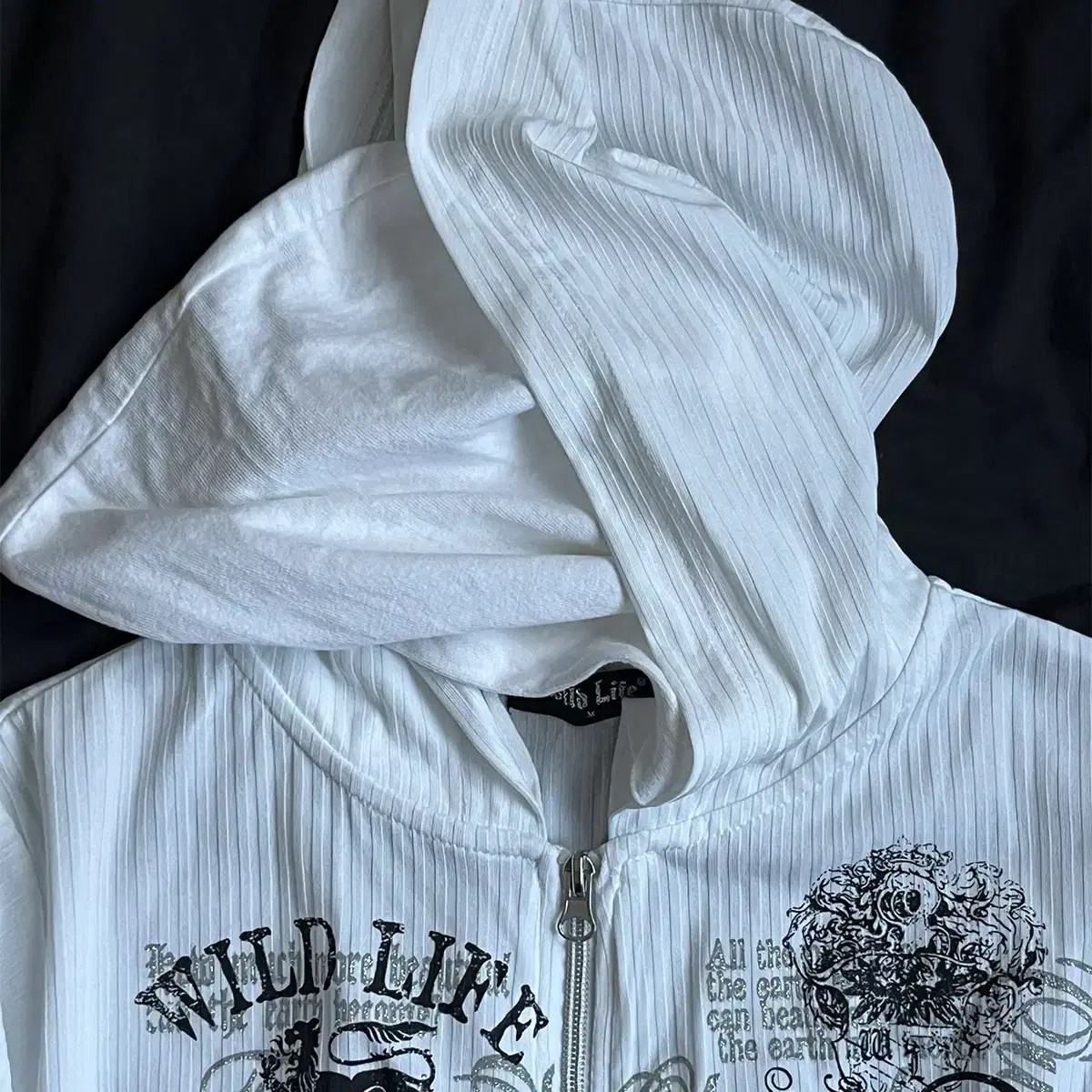 lettering see-through hood zip-up T