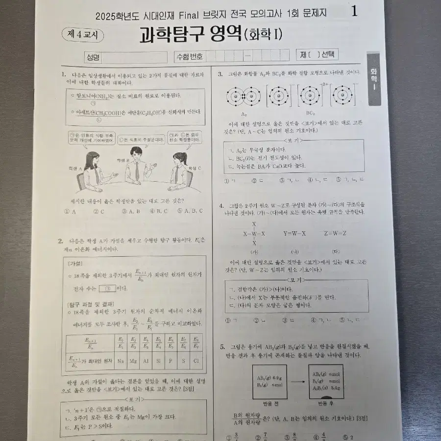 2025 시대인재 화학1 Final 브릿지 전국 모의고사 18회분