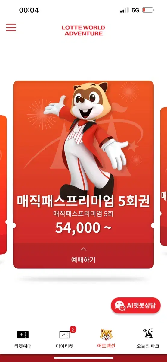 롯데월드 매직패스 5회권  12월 25일