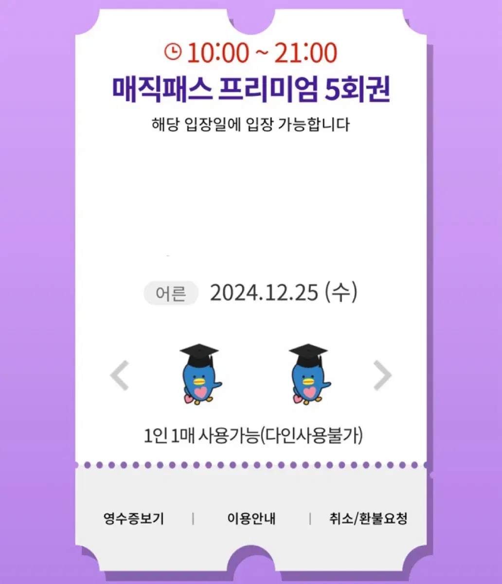 12월25일(수)롯데월드 매직패스 5회권 4장