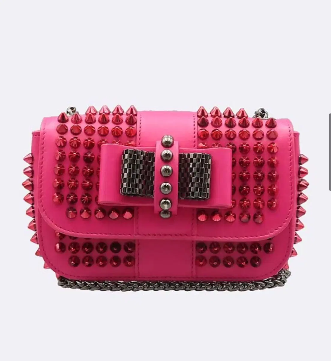 <정품> Christian Louboutin Pink Leather Ribbon Mini Chain Bag
