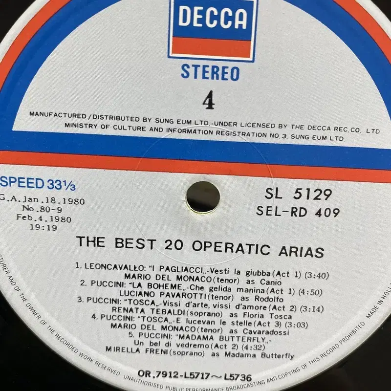 THE BEST 20 OPERATIC ARIAS LP / AA6806