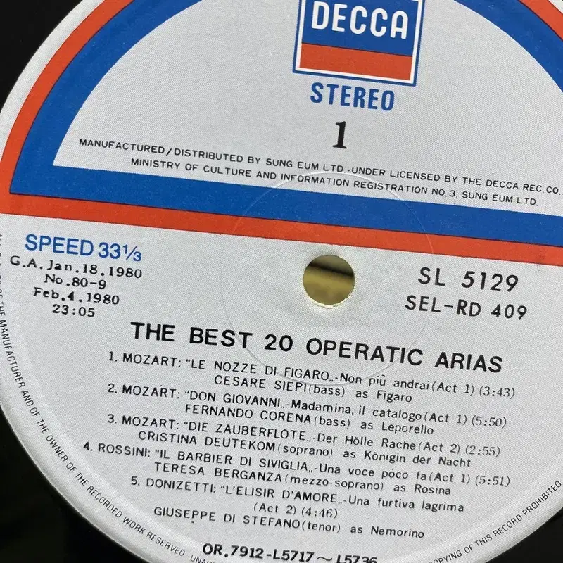 THE BEST 20 OPERATIC ARIAS LP / AA6806