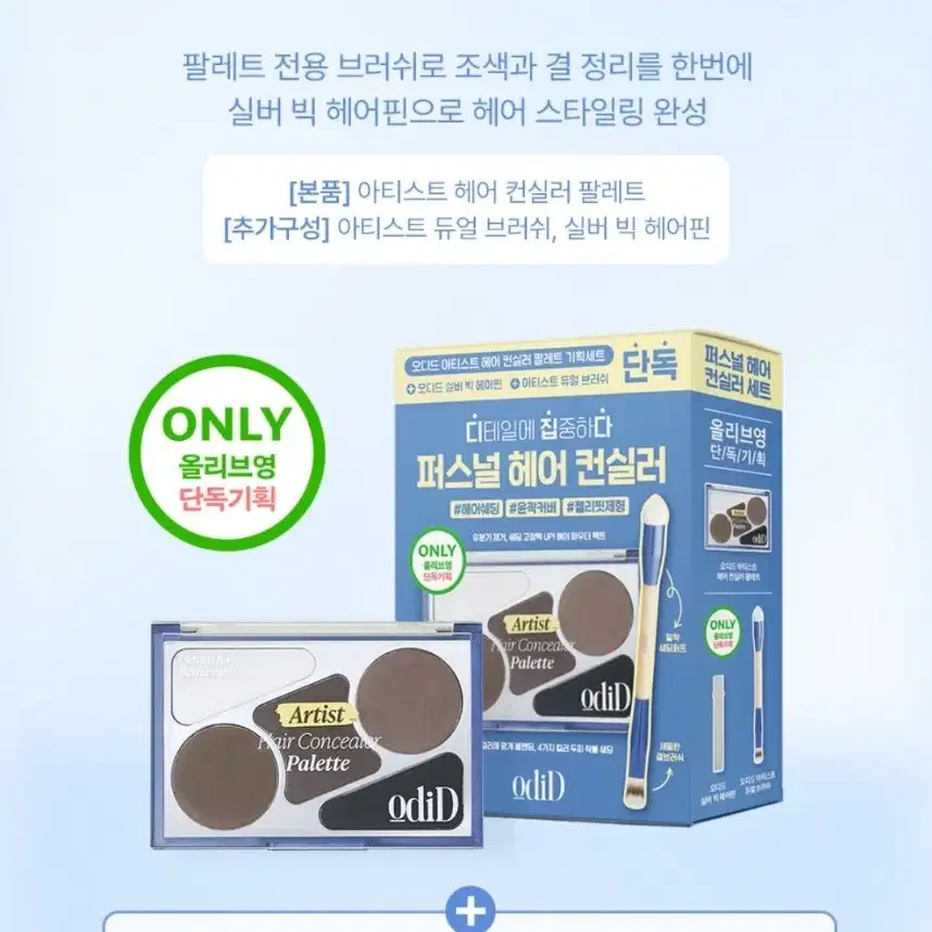 새)오디드 아티스트 헤어 컨실러 팔레트 12.9g 기획 +브러쉬, 헤어핀