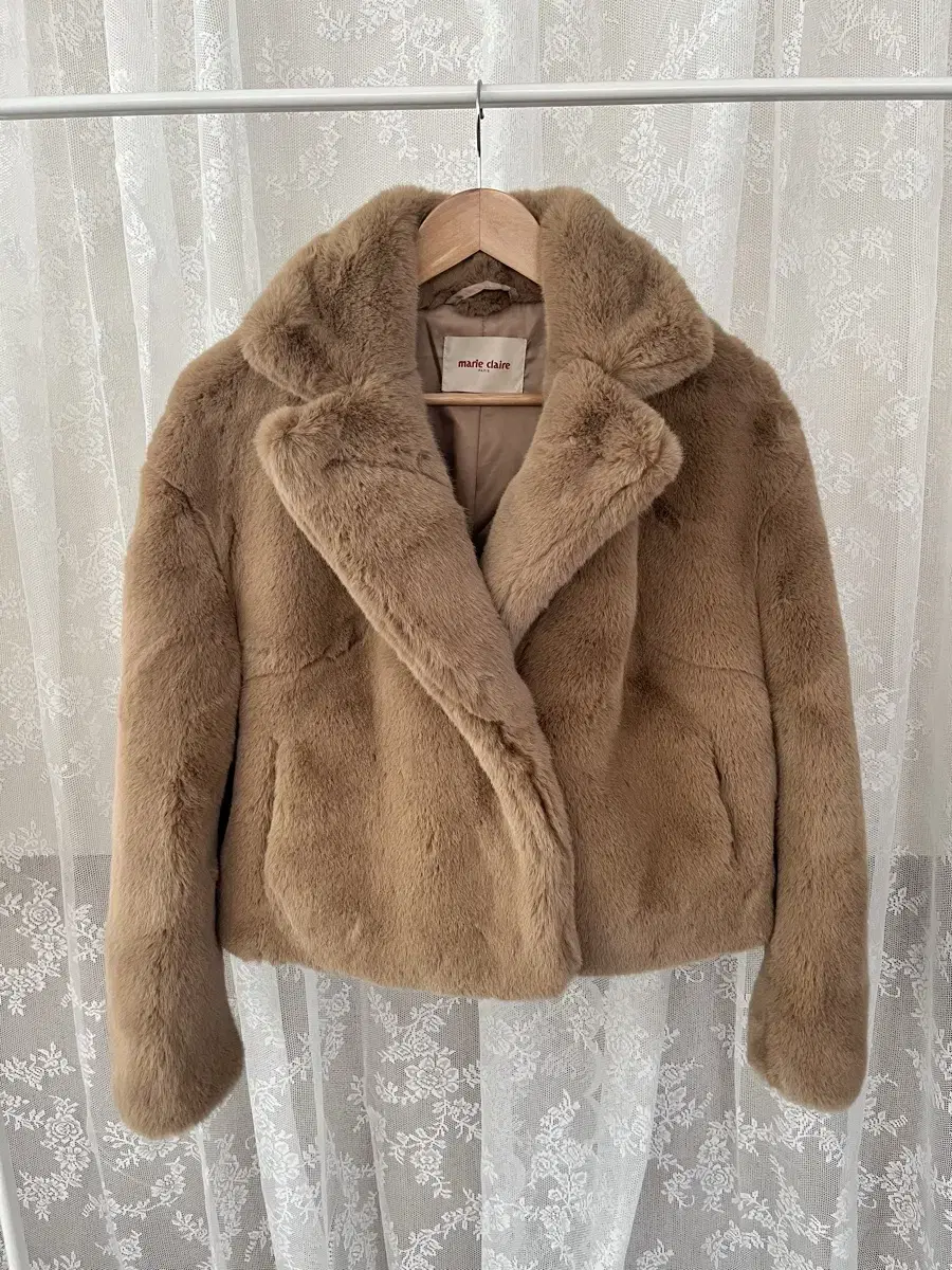 F) Marie Claire Crop Fuzzy Jacket Brown