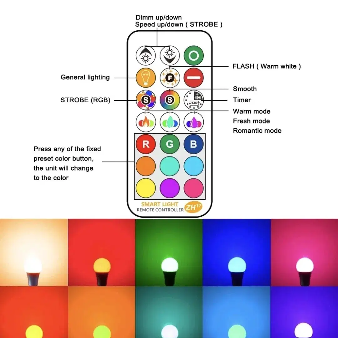 RGB 색상 변경 6가지 LED 전구 85W