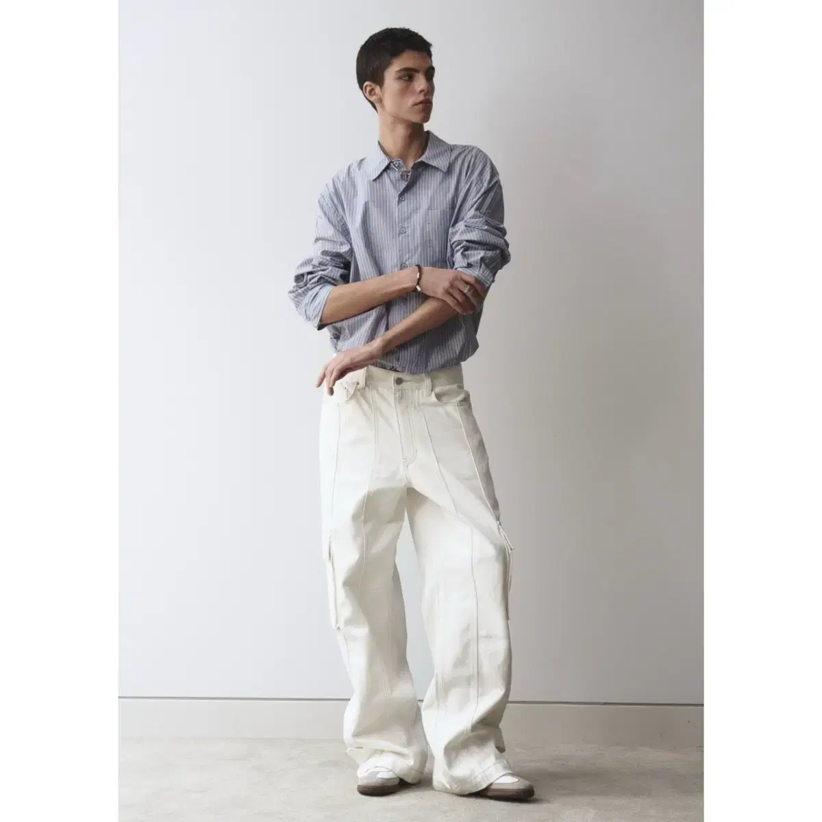 Men's Unisex Unisex Button Pocket Cotton Cargo Pants White Wide Leg Pants