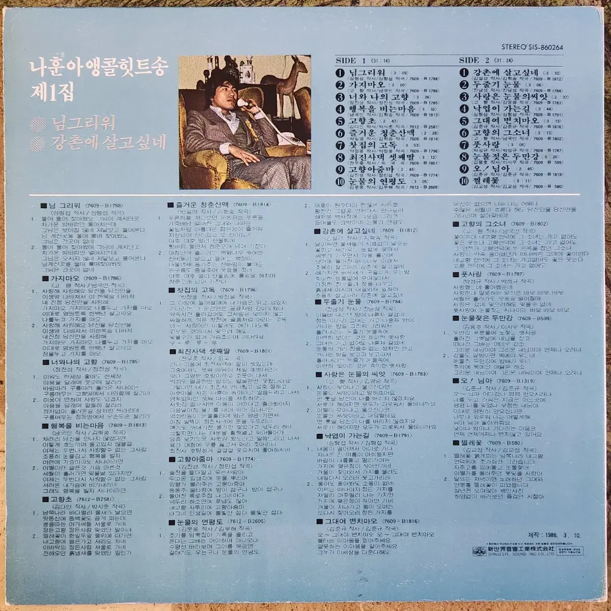 나훈아 앵콜힛트송 제1집 LP (님그리워/강촌에 살고싶네