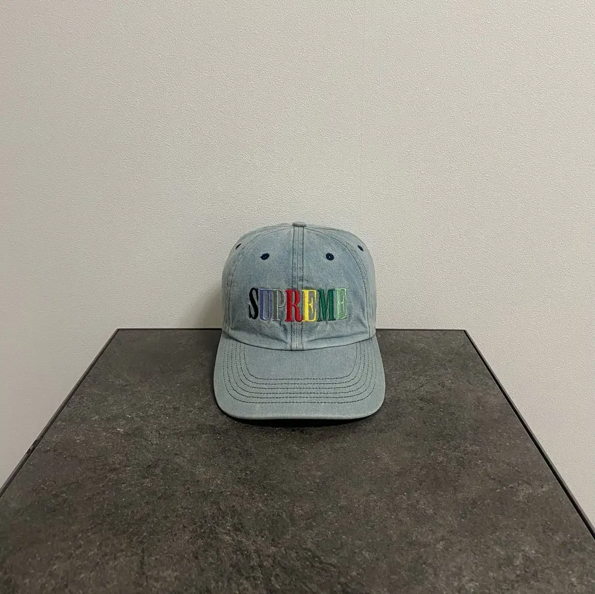 Supreme Multicolor Logo Washed Denim Ball Cap Hat