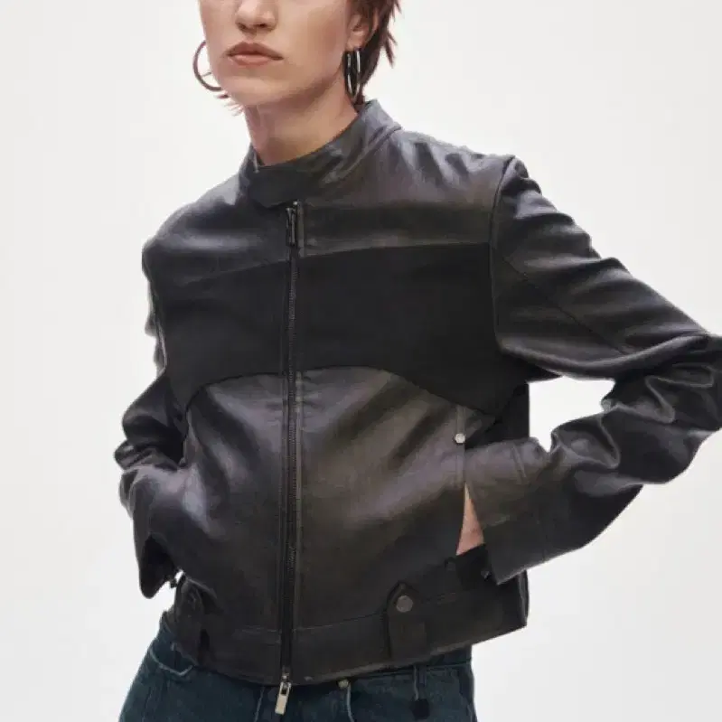 트리밍버드 Suede Coloring Crop Biker Jacket