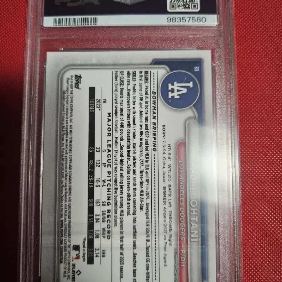 오타니 2024 Topps mojo 리플렉터 PSA 9등급 카드