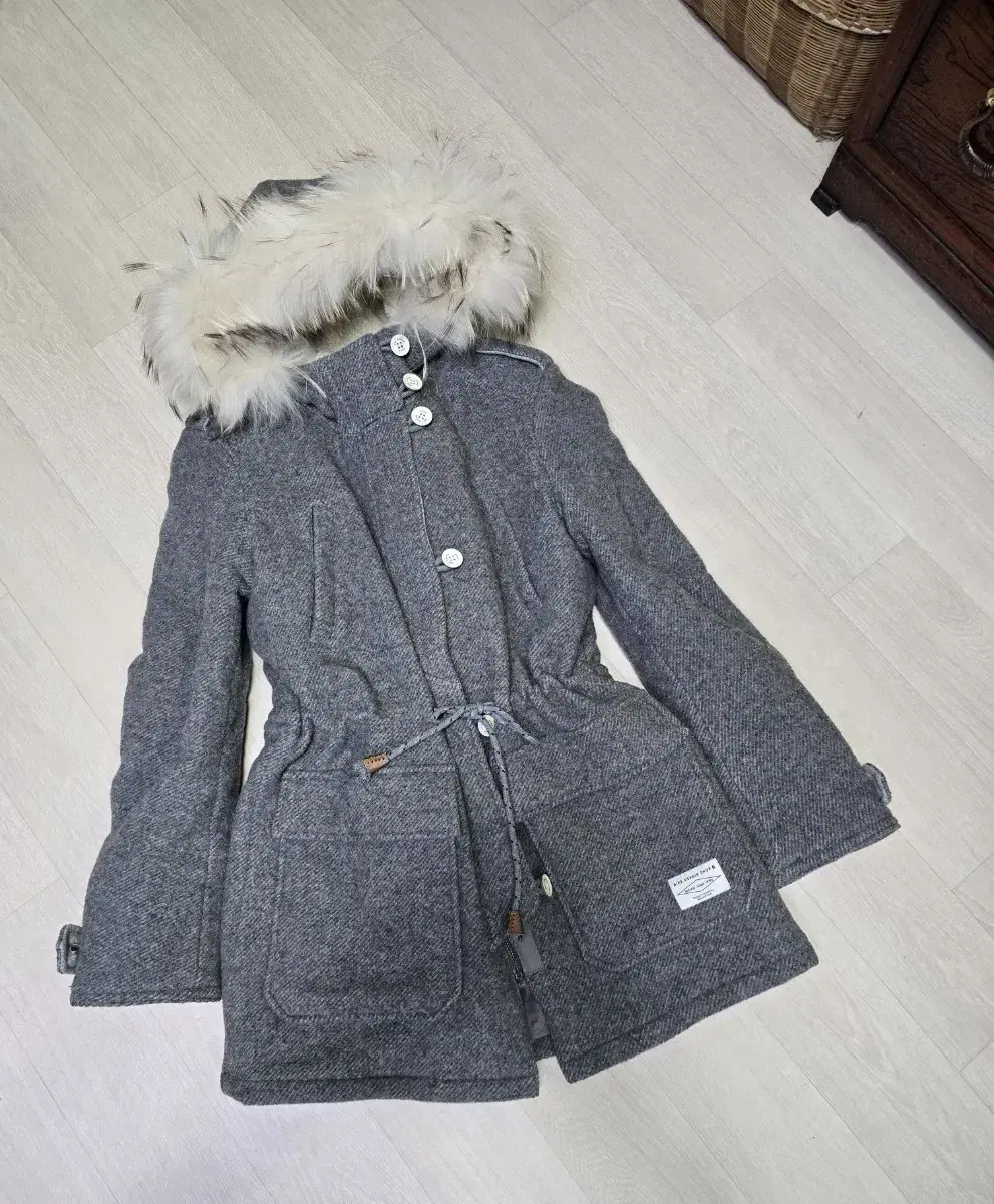 Dey / Raccoon Fur / Hooded Puffer / Double Lock / Gray Wool Coat