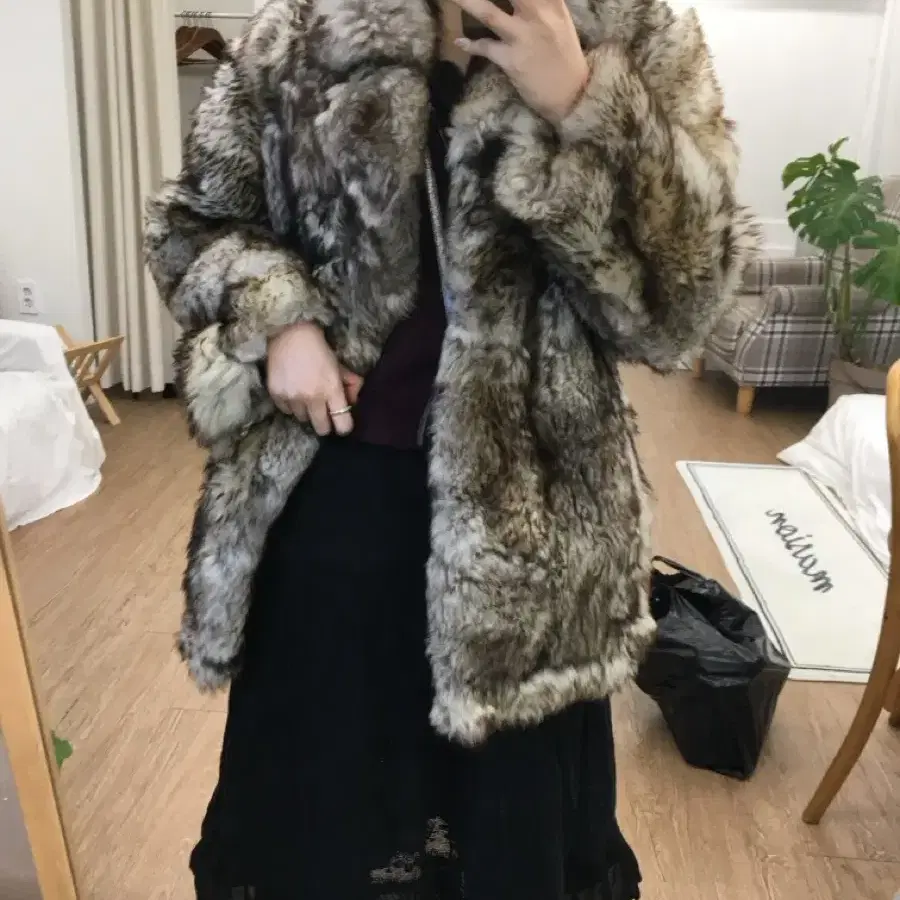 Jpn vintage Real fur maxi jacket