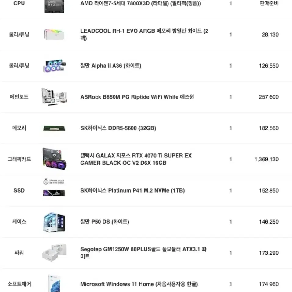 7800x3d 4070ti super  32g  nvme1T  팝니다