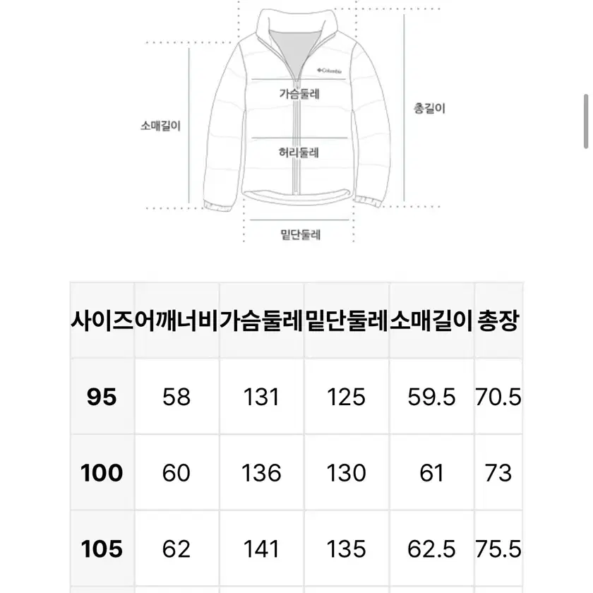 컬럼비아 패딩 xl