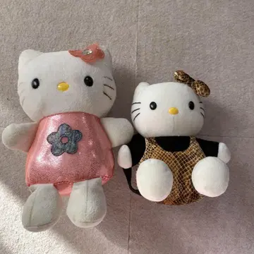 헬로키티 핑크 레오파드 무늬 백팩 봉제 인형 2종 세트