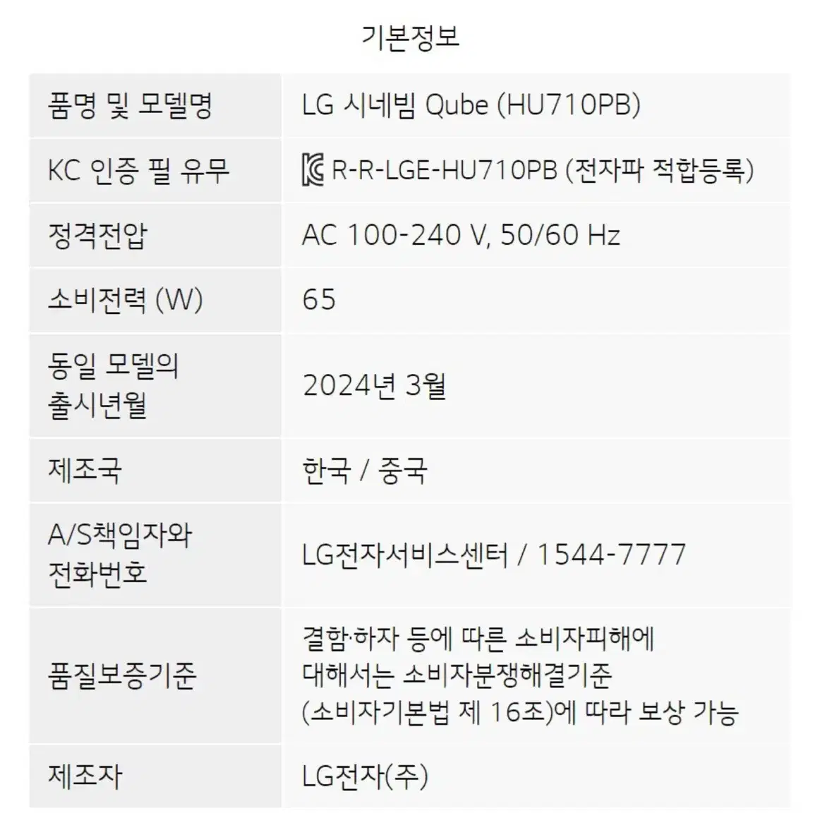 LG come Beam Qube 엘지 씨네빔 큐브