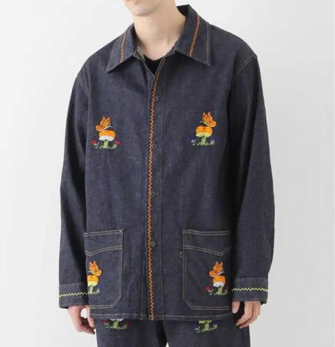 [XL]979.Needles PM EMD Embroidered Denim Coach Jacket