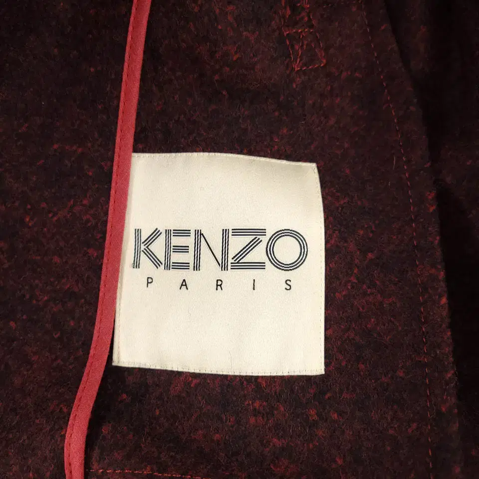 KENZO 겐조 버건디레드 블랙 보카시 히든버튼 울혼방 카라넥 모직 맥코