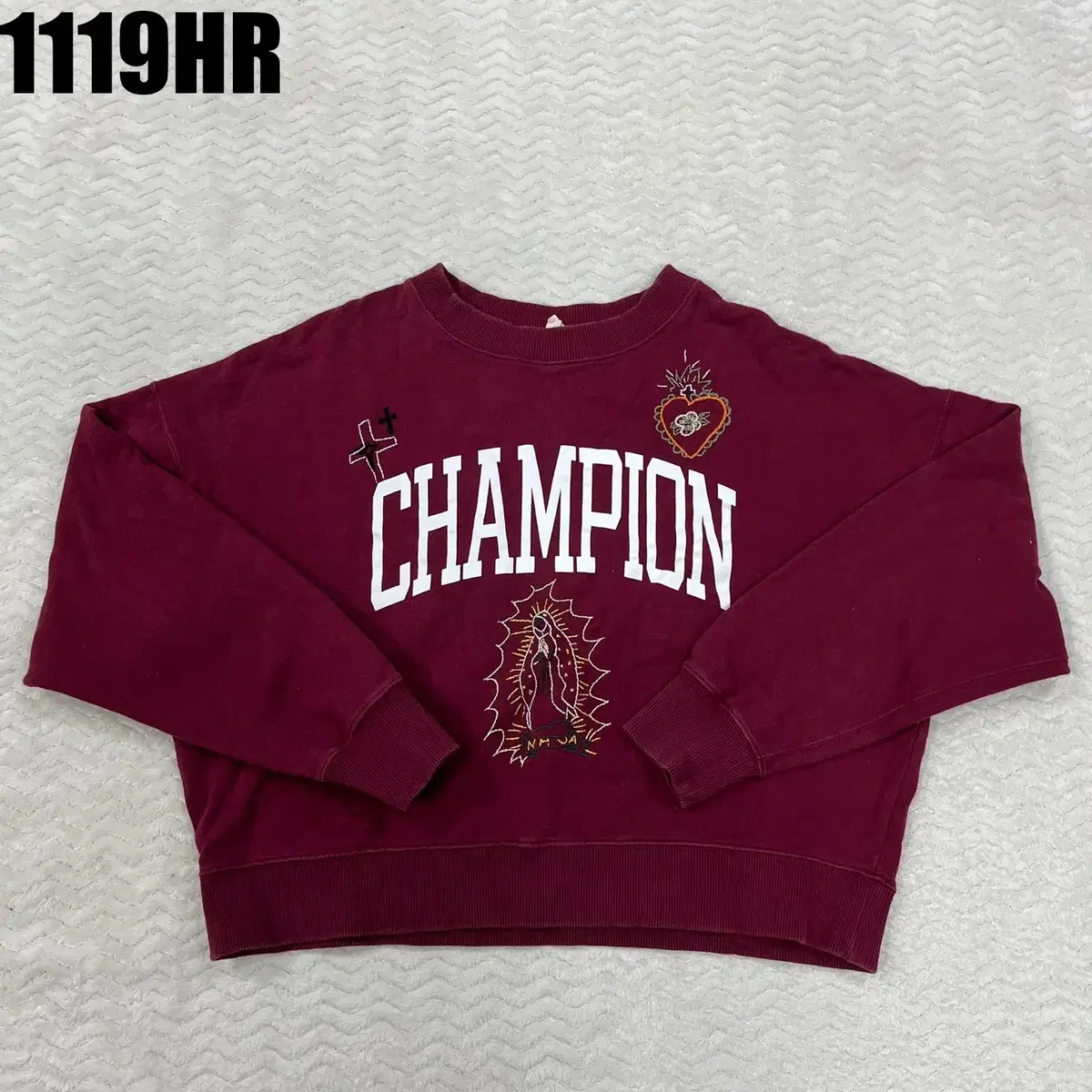 [M] Champion Big Logo Cropped Man-to-Man Sweatshirt Burgundy 119HR