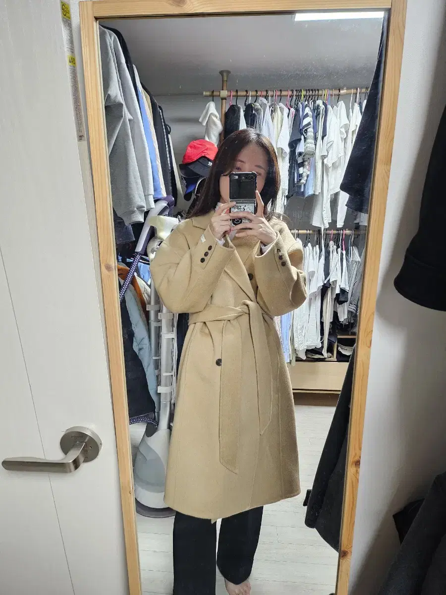 Beige handmade wool coat FREE size beltO