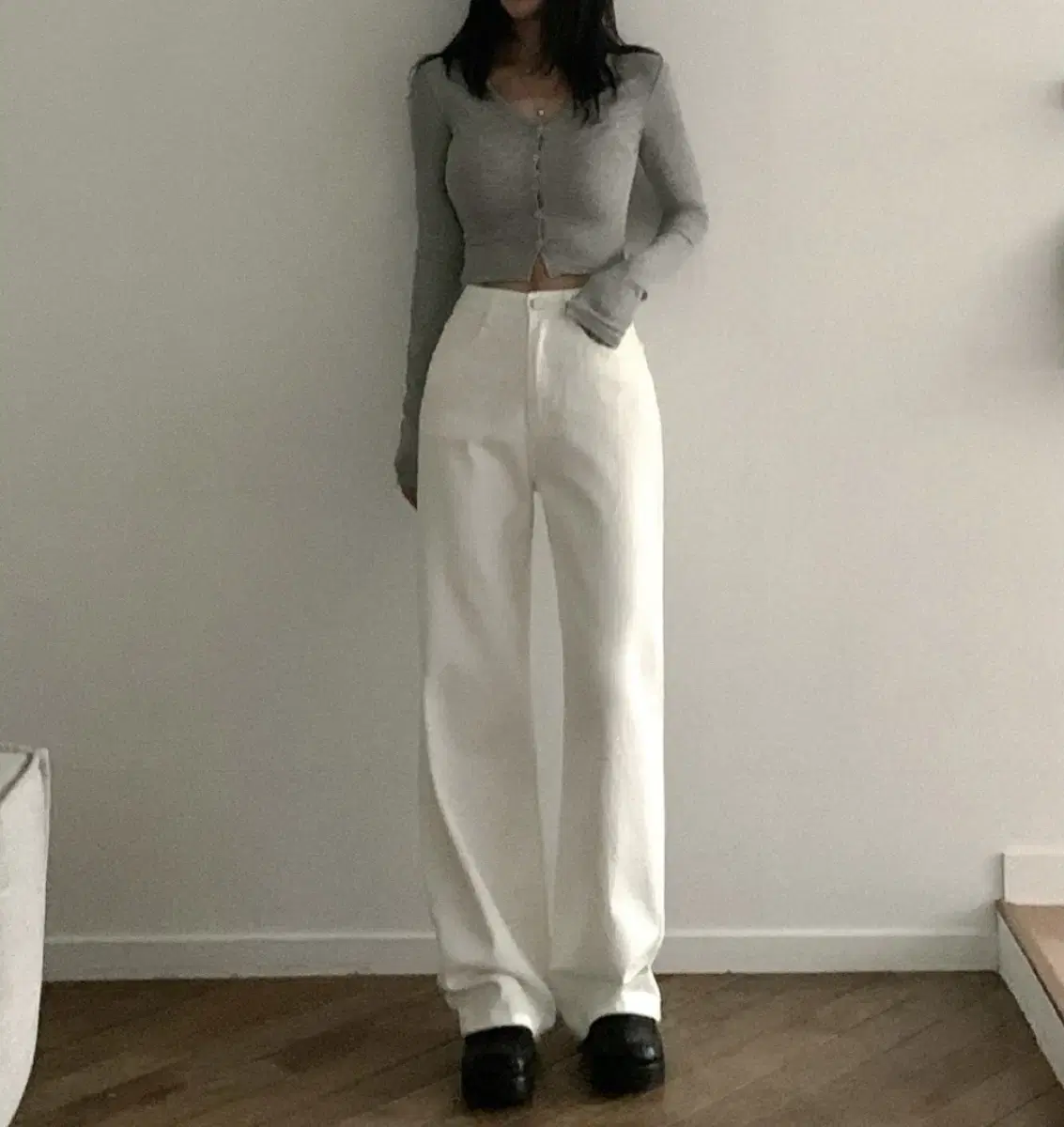 Cotton Banded Straight Leg Long Wide Brushed Trousers