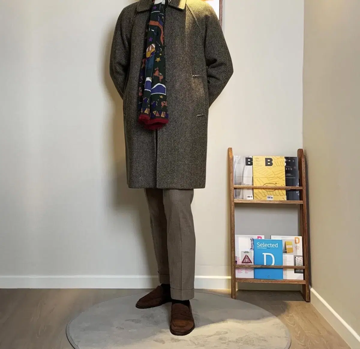 [MAN ON THE BOON] Big Herringbone Single Leg Coat Angelico Fabric