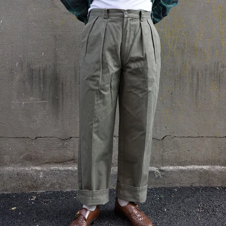 80s inverted two tuck cotton pants