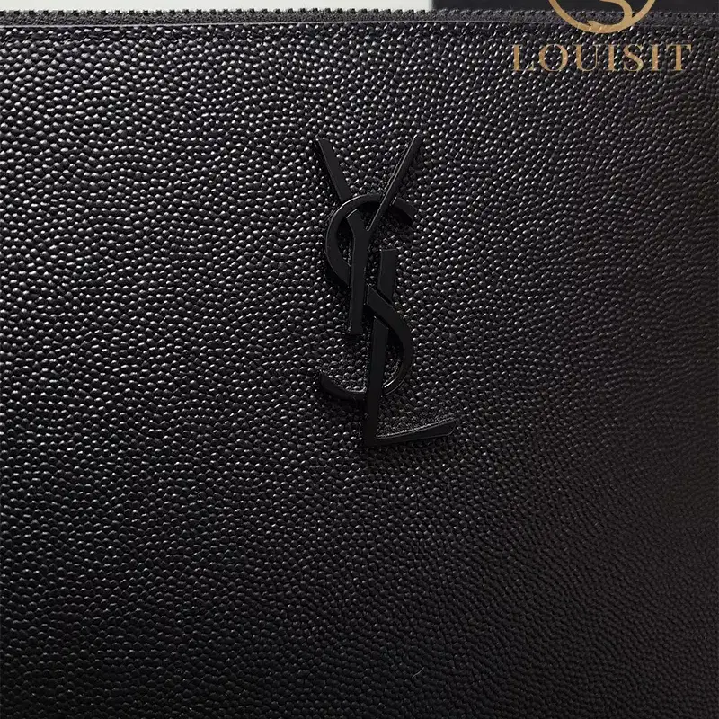 생로랑 블랙 YSL 모노그램 레더 스트랩 클러치백