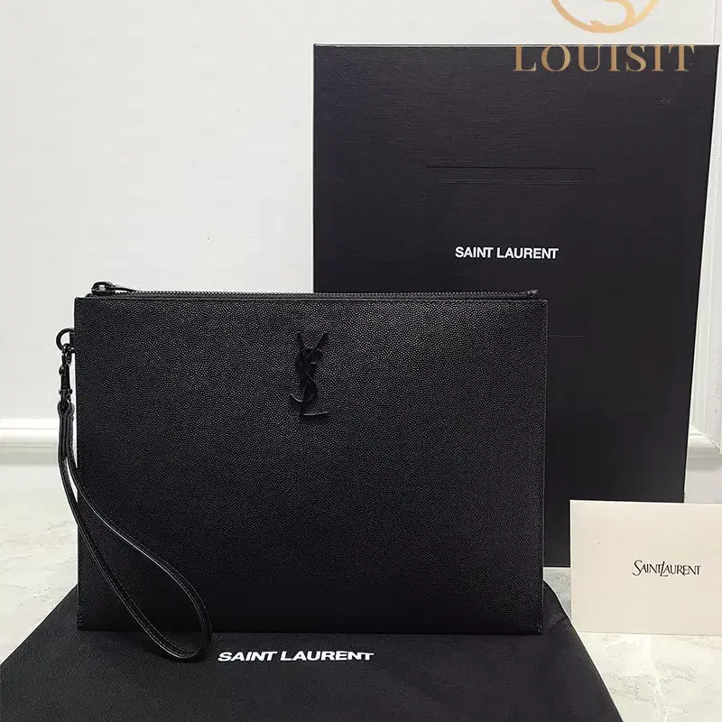 생로랑 블랙 YSL 모노그램 레더 스트랩 클러치백