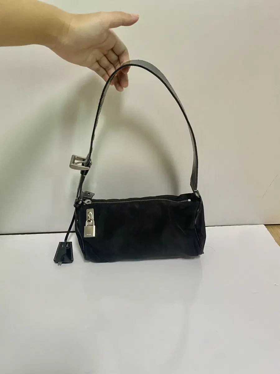 Prada Mini Nylon and Enamel Triangle Shoulder Bag