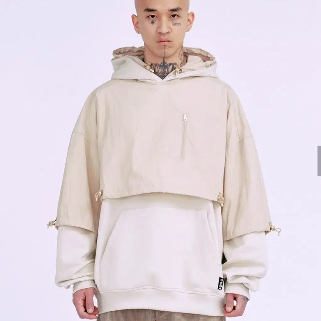 Layered Nylon Hoodie [BEIGE]