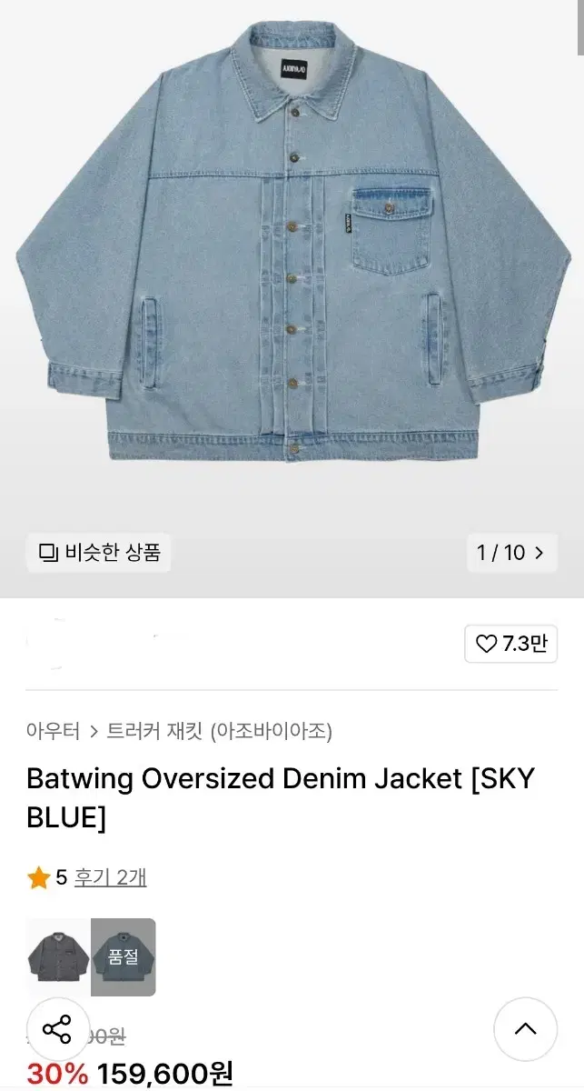 Batwing Oversized Denim Jacket [SKY BLUE