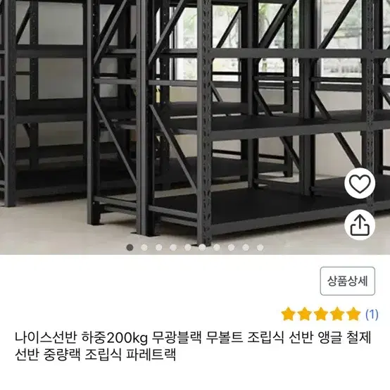 나이스선반 하중200kg 무광블랙 무볼트 조립식 선반 앵글 철제선반 중량