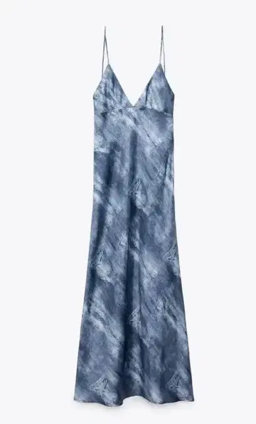 프린트 새틴 슬립 원피스