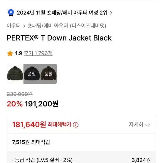 디스이즈네버댓 PERTEX T Down Jacket Black