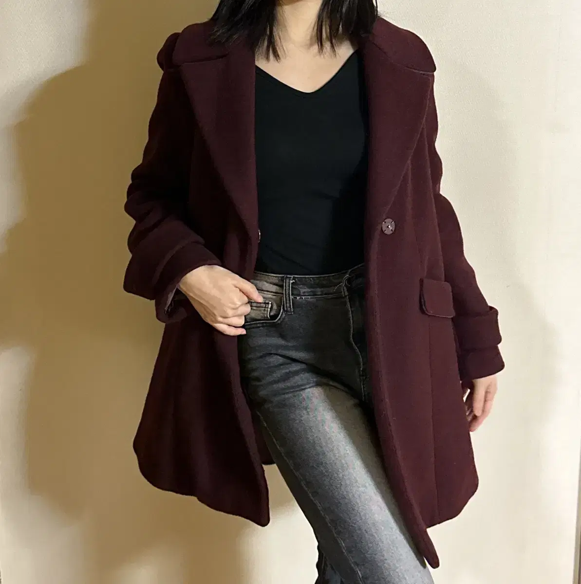 Burgundy Half-Coat Outerwear