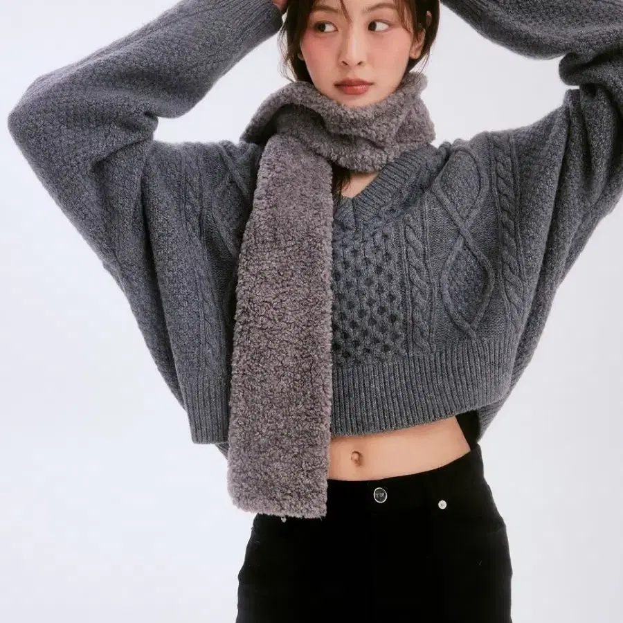 ReL 리엘 Cable crop wool knit (gray)