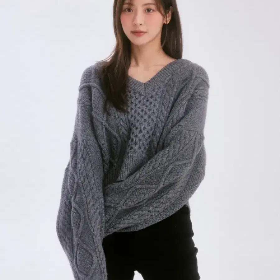 ReL 리엘 Cable crop wool knit (gray)