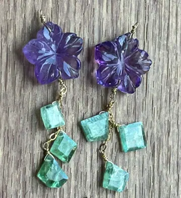 14kgf 자수정 & 그린 카이아나이트 귀걸이 참