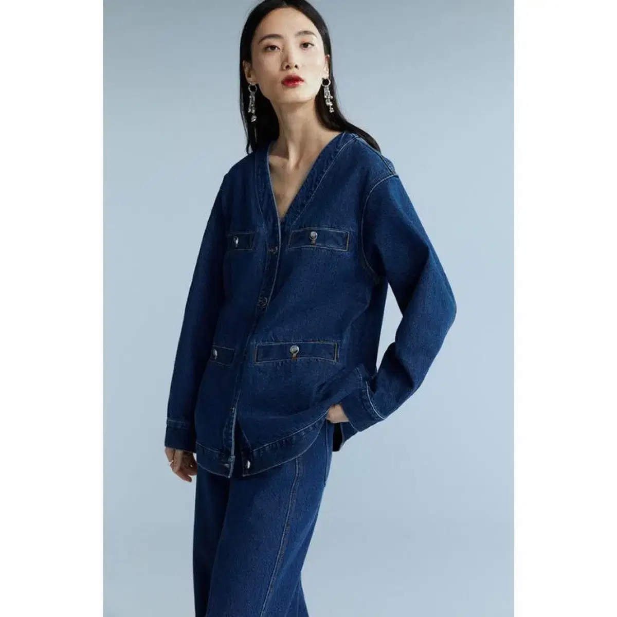 h&m 브이넥 데님 자켓