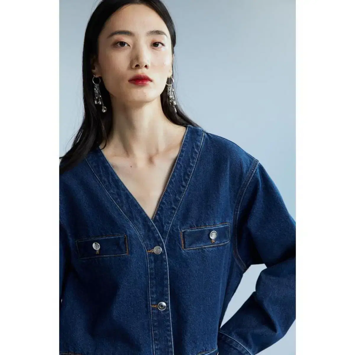 h&m 브이넥 데님 자켓