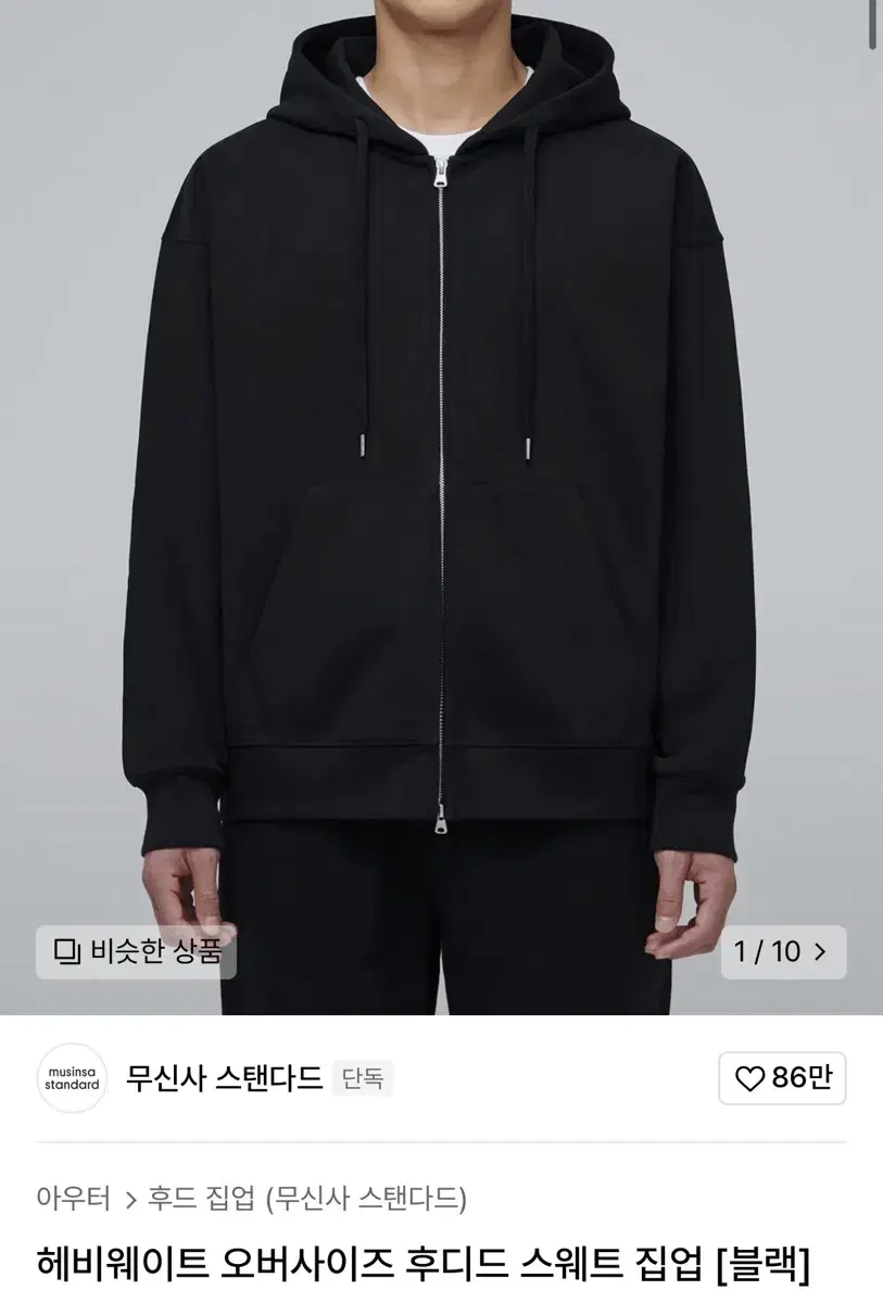 [MENS STANDARD] Heavyweight Oversized Hooded Sweatshirt Zip Up Black L